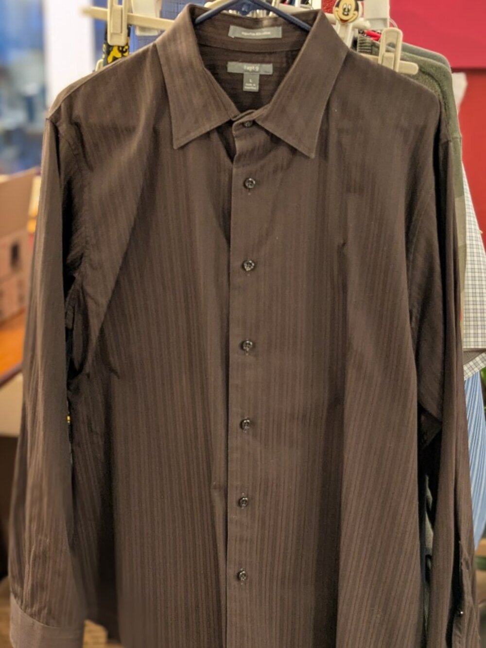 Apt. 9 Brown Lightly-Striped Collared Button-Down Shirt